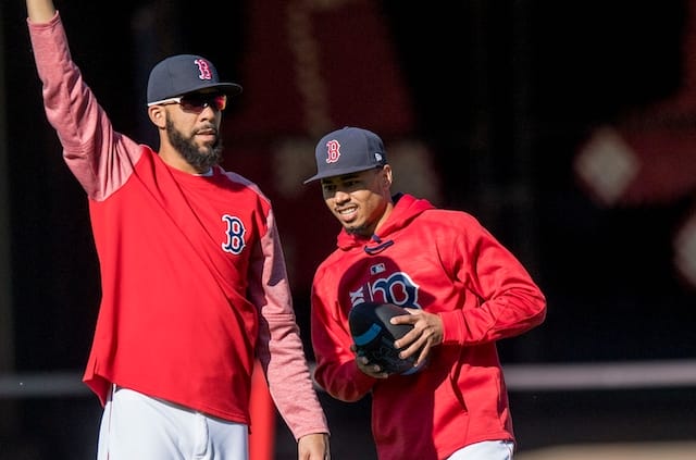 Boston Red Sox teammates Mookie Betts and David Price during Spring Training
