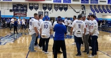 Walker Buehler, Caleb Ferguson, A.J. Pollock, Ross Stripling, Justin Turner, 2020 Dodgers Love L.A. Community Tour