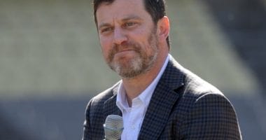 Andrew Friedman during the Los Angeles Dodgers introductory press conference at Dodger Stadium