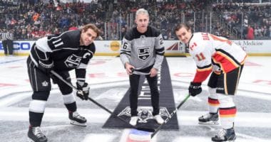 Chase Utley drops the ceremonial puck for Dodgers Night hosted by the L.A. Kings