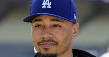 Los Angeles Dodgers outfielder Mookie Betts during an introductory press conference at Dodger Stadium