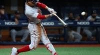 Boston Red Sox outfielder Mookie Betts batting against the Tampa Bay Rays