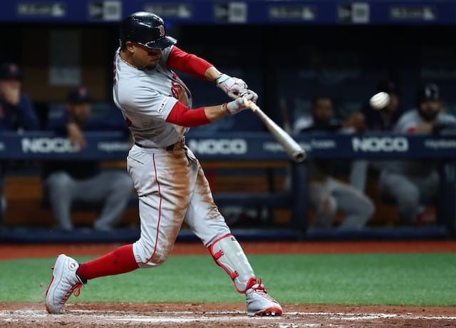 Boston Red Sox outfielder Mookie Betts batting against the Tampa Bay Rays