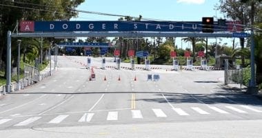 Dodger Stadium parking lot entrance, 2020 Opening Day
