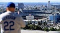 Dodger Stadium view, Dodgers fan, Clayton Kershaw, 2020 Opening Day
