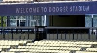 Dodger Stadium sign, empty seats