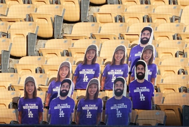 Dodgers fans cutouts, Dodger Stadium seats, Los Angeles Dodgers Foundation staff