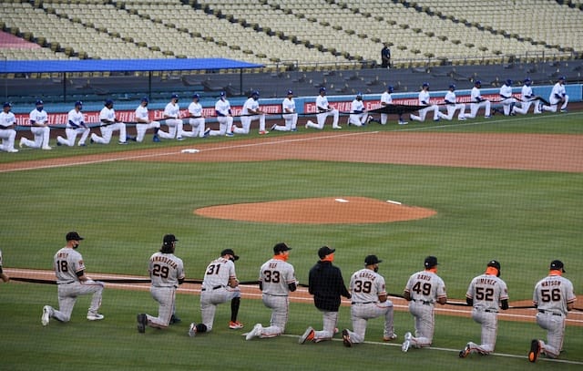 Dodgers, Giants, kneeling, 2020 Opening Day