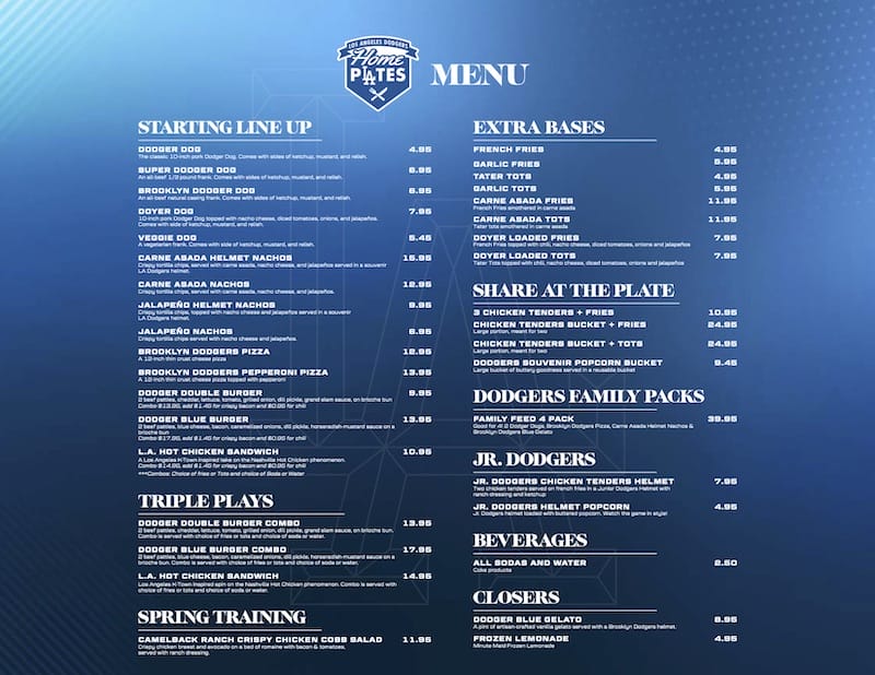 Dodger Stadium food Home Plates menu