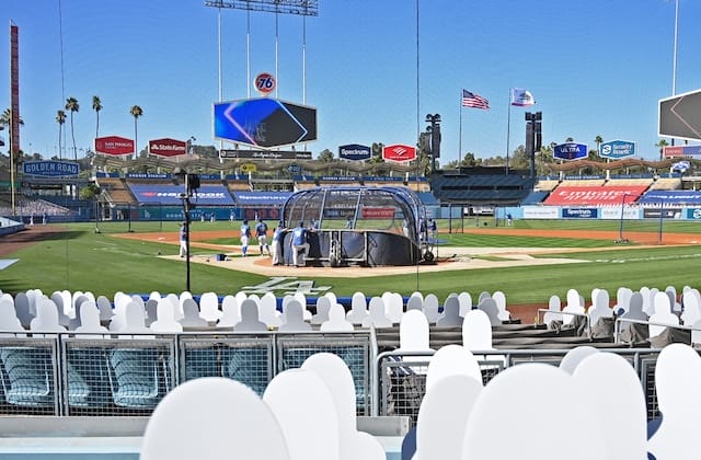 Dodgers fans cutouts, Dodger Stadium view
