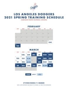 Los Angeles Dodgers 2021 Spring Training schedule