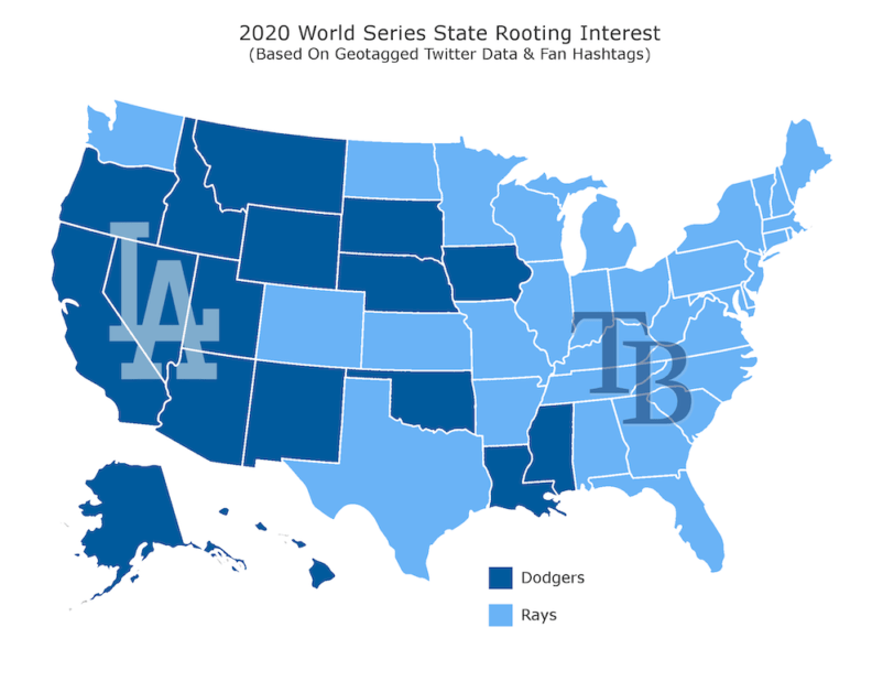 Dodgers, Rays, 2020 World Series map