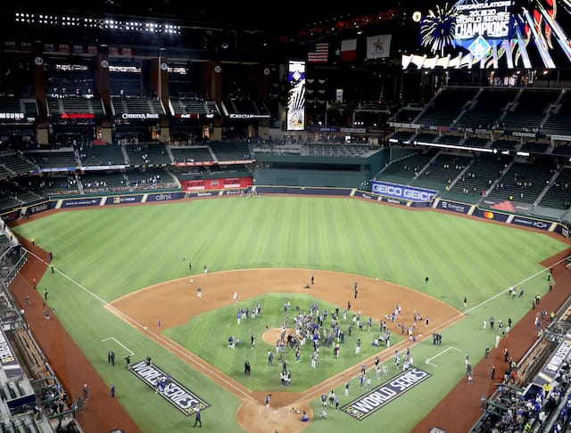 Dodgers win, Globe Life Field view, 2020 World Series
