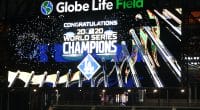 Globe Life Field video board, Dodgers win, 2020 World Series