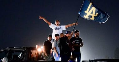Dodgers fans, viewing party, 2020 World Series