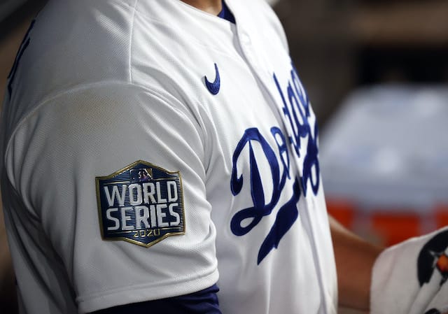 Men's Dodgers Royal Gold World Series 2020 Patch Jersey - All