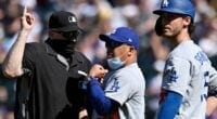 Cody Bellinger, Dave Roberts, umpire, 2021 Opening Day