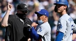 Cody Bellinger, Dave Roberts, umpire, 2021 Opening Day