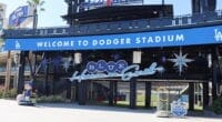 Dodger Stadium center field plaza entrance, Welcome to Dodger Stadium sign, Blue Heaven on Earth