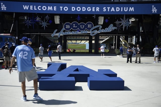 Dodger Stadium entrance, LA logo