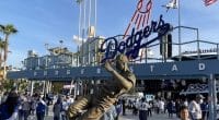 Jackie Robinson statue, Dodgers fans, center field plaza