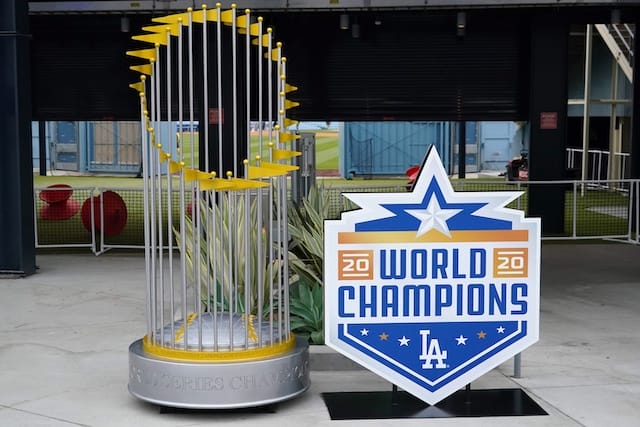 2020 Dodgers World Series trophy display