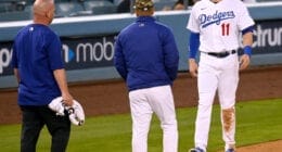 AJ Pollock, Dave Roberts, Dodgers trainer Neil Rampe