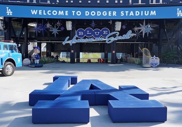 Dodger Stadium center field plaza, LA logo