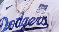 Mookie Betts, Dodgers jersey, Lou Gehrig Day patch