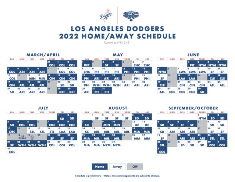 2022 Los Angeles Dodgers Schedule Details Opening Day Vs. Rockies