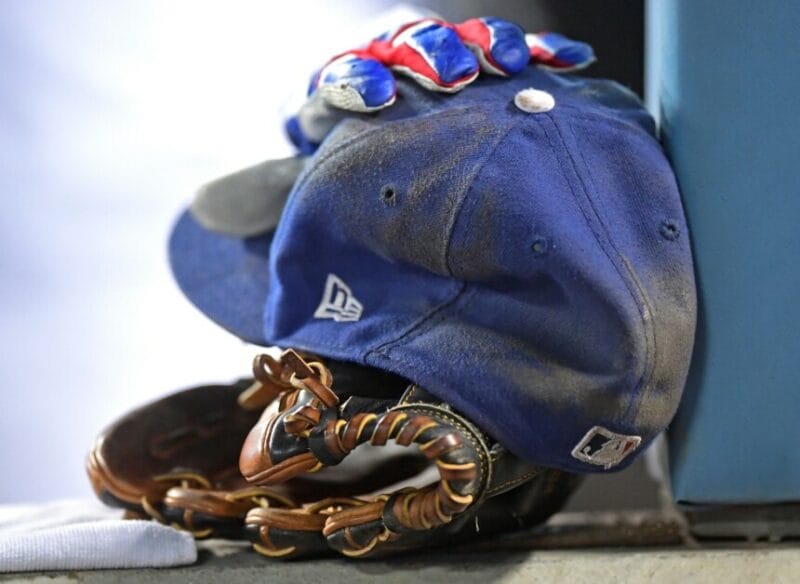 Dodgers cap, glove, batting gloves