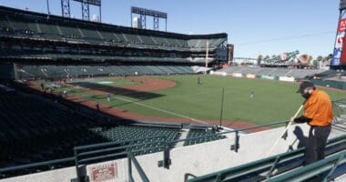 Dodgers batting practice, Oracle Park view, 2021 NLDS