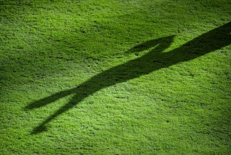 General view of outfield grass, player shadow