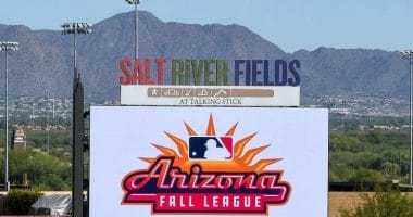 Salt River Fields video board, 2021 Arizona Fall League, Dodgers