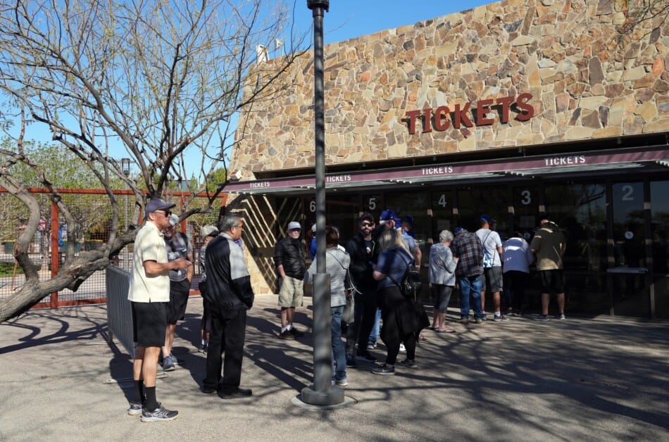 Dodgers fans, Camelback Ranch ticket office, 2022 Spring Training