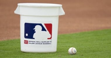MLB logo, baseball, bucket, 2022 Spring Training