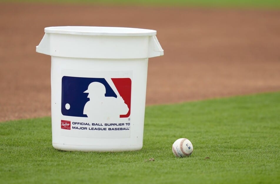 MLB logo, baseball, bucket, 2022 Spring Training