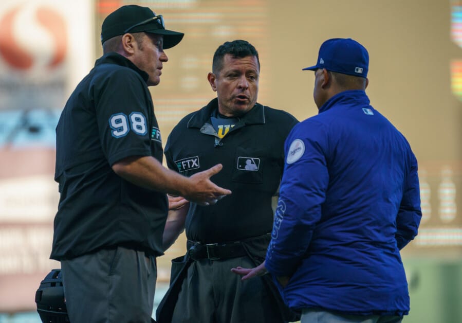 Umpires bar Los Angeles Dodgers skipper Dave Roberts from pitching