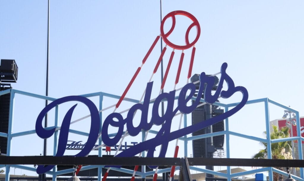 Dodgers logo, Dodger Stadium center field plaza, 2022 Dodgers All-Access