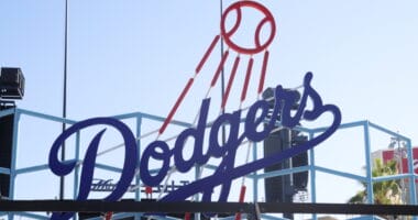 Dodgers logo, Dodger Stadium center field plaza, 2022 Dodgers All-Access