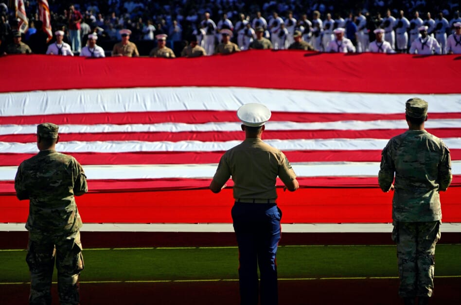 Military members, United States of America flag, 2022 MLB All-Star Game