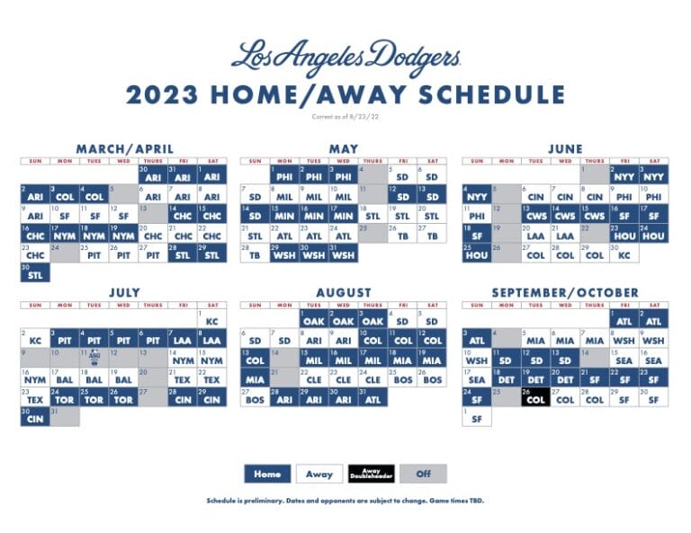 Mlb Season Start 2024 Regular Season Tonie Susannah   2023 Los Angeles Dodgers Schedule 768x593 