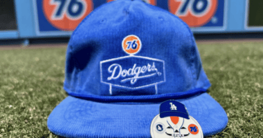 Dodgers cap, Smilin' Jack pin, 76 logo