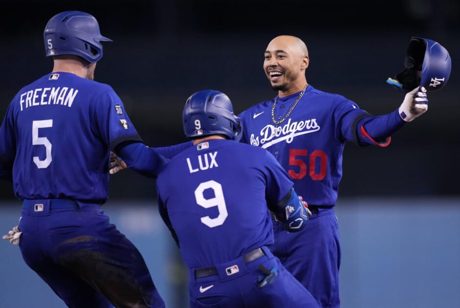 Mookie Betts, Freddie Freeman, Gavin Lux, Dodgers walk-off win, Dodgers City Connect