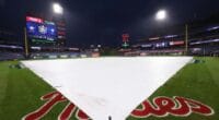 Citizens Bank Park view, tarp, rain delay, 2022 World Series