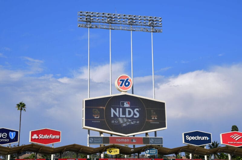 Dodger Stadium video board, lights, 2022 NLDS