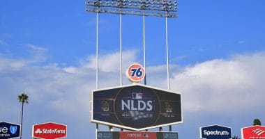Dodger Stadium video board, lights, 2022 NLDS