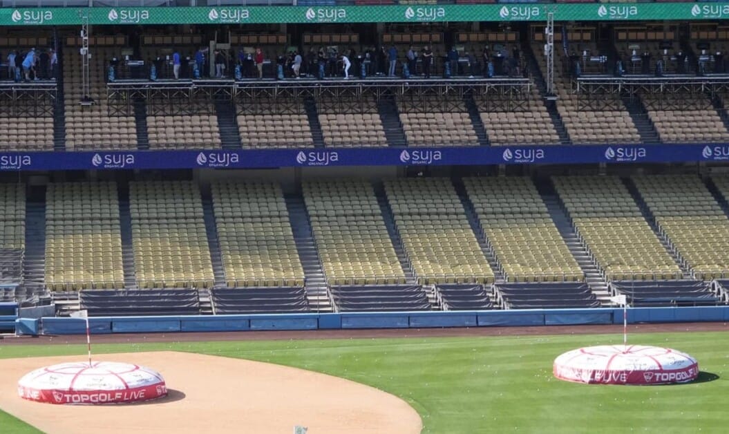 Tee off inside Dodger Stadium during Upper Deck Golf event