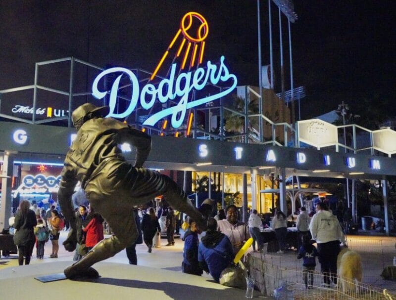 Dodgers Center Field Plaza, Sandy Koufax statue, 2023 Dodgers Love L.A. Community Tour