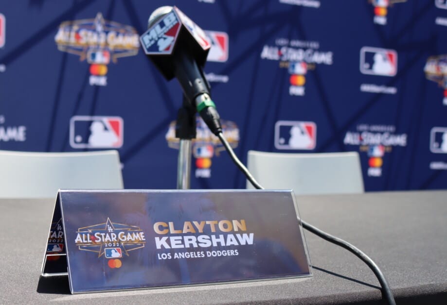 Clayton Kershaw name tag, 2022 MLB All-Star Game press conference